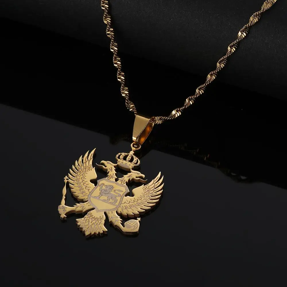 Stainless Steel Trendy Albania Eagle Pendant Necklaces Gold Color Ethnic Women Men Chain Jewelry