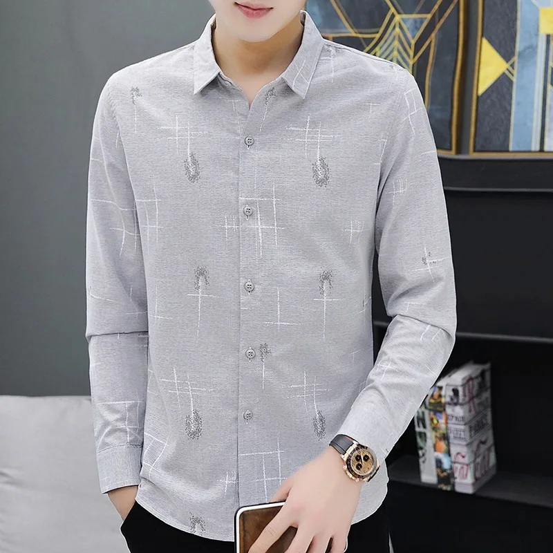 Shirt Autumn Cardigan Handsome Trend All-match High-end Men's Lapel Popular Simplicity Long Sleeve Printing Loose Floral Cotton