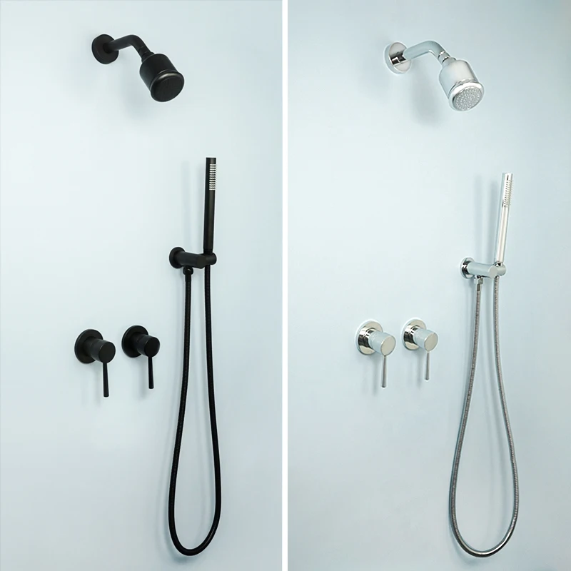

Matte Black Hot And Cold Shower System Sets 2 Function Bathroom Shower Mixer Tap Hand Held Head Bath Rainfall Shower Kit Chrome