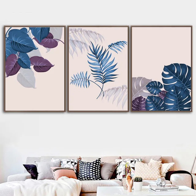 Elegant Art Canvas Painting Nordic Monstera Palm Leaf Plant Posters And Prints Purple Wall Pictures For Living Room Home Decor