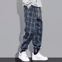 Pantalones a cuadros Harajuku Vintage para hombre, ropa de calle, pantalones para correr, pantalones de chándal deportivos, pantalones hasta el tobillo de pierna ancha, ropa técnica