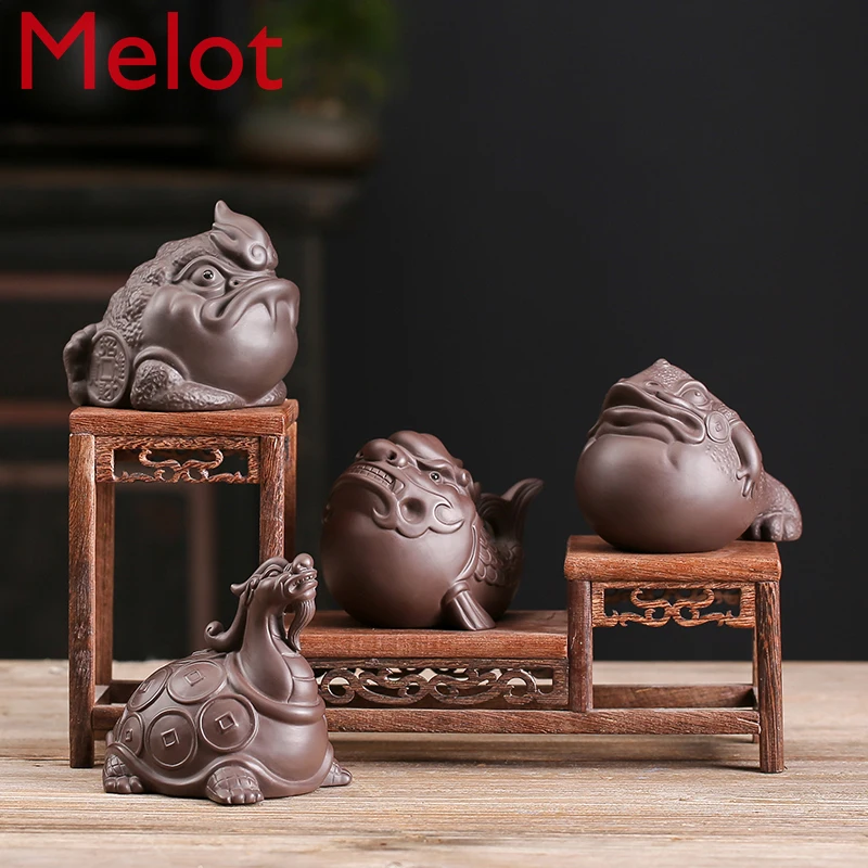 Purplue Sand Tea Pet Decoration Boutique Supportable Handmade Lucky Toad Dragon Turtle Tea Table Tea Ceremony Tea Carve