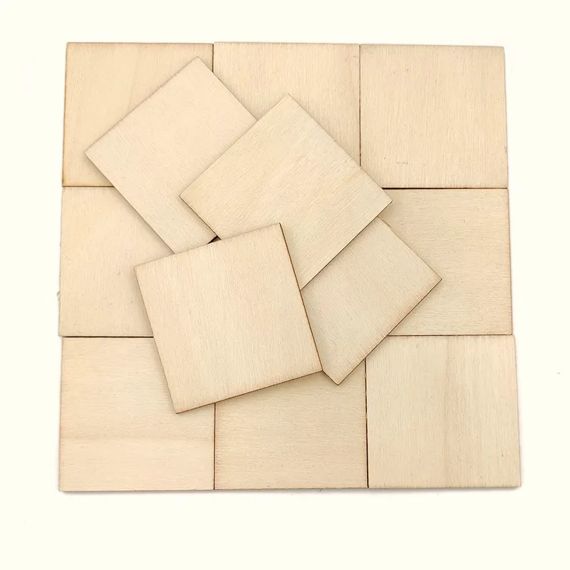 10-60mm Square Wood Cutouts for Wooden Coasters Unfinished Wood Slices Blank Wooden Squares for Photo Props and Decorations