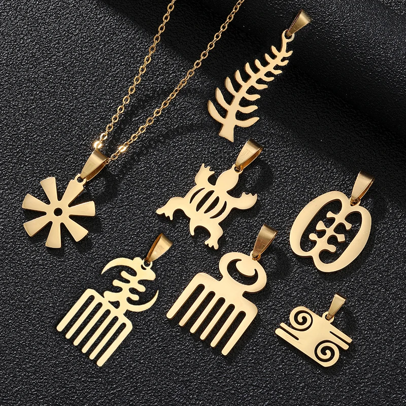 SONYA African Symbol Pendant Necklaces Gold Color & Stainless Steel Material Adinkra Gye Nyame Ethnic Jewelry Gifts