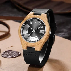 Unique Special Hour and Minute Functions Display Wooden Quartz Wristwatch Man Minimalist Retro Leather Man Clock Wood Timepieces