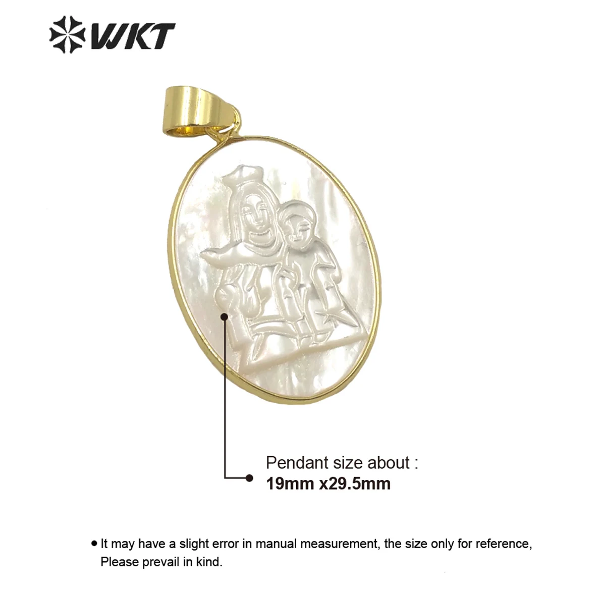 WT-JP265 Procurement  Religious Mary Mother Pendant White shell Oval Gold wrap Pendant Necklace earrings Jewelry accessories