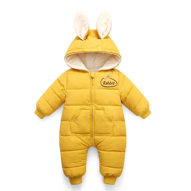 2023 Autumn Winter Overall For Children Infant Down Cotton Thickened Clothes Hooded Cartoon Baby Boys Girls Jumpsuit Baby Romper