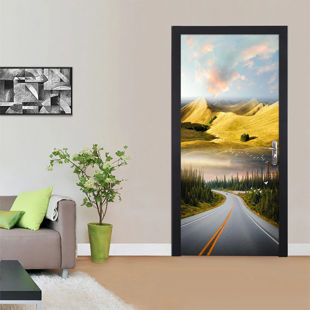 Creative Mountains And Rivers Scenery DIY Door Sticker Home Decoration Wall Stickers Kitchen Art Mural Self-Adhesive Wall Paster