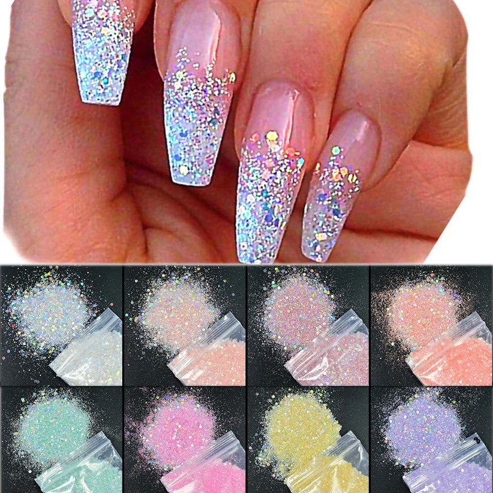 

1KG Mixed-Hexagon Sequins Nail Powder 1Bag Holographic Laser Nail Sequin Decor 1000g Colorful Nail Chunky Pigment Glitter Sequin