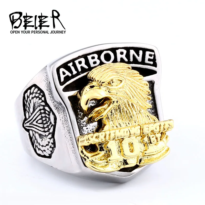 Beier new store 316L Stainless Steel arrival high quality American 101 airborne ring fashion biker ring LLBR8-290R