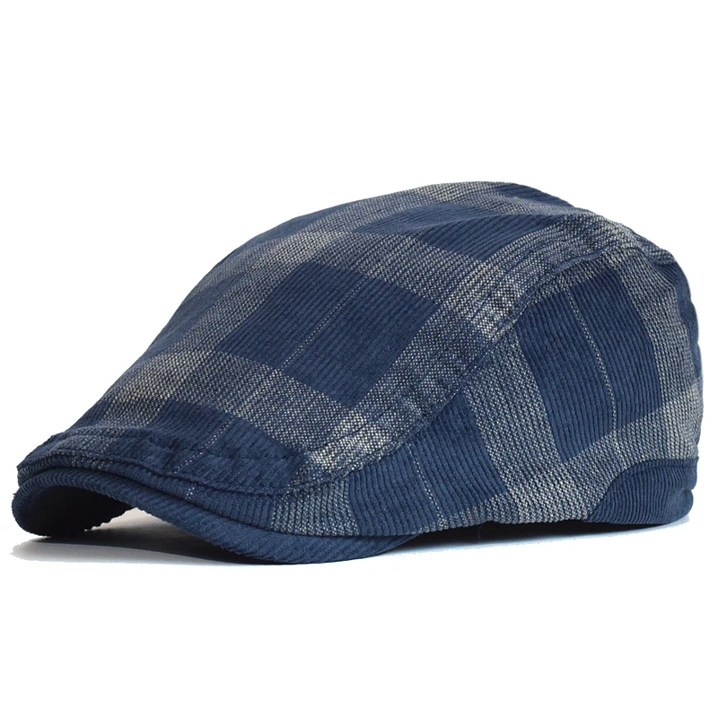 Winter Vintage Plaid Thick Beret Hat Corduroy Newsboy Cap Men Women England Gatsby Retro Hat Driver Flat Cap