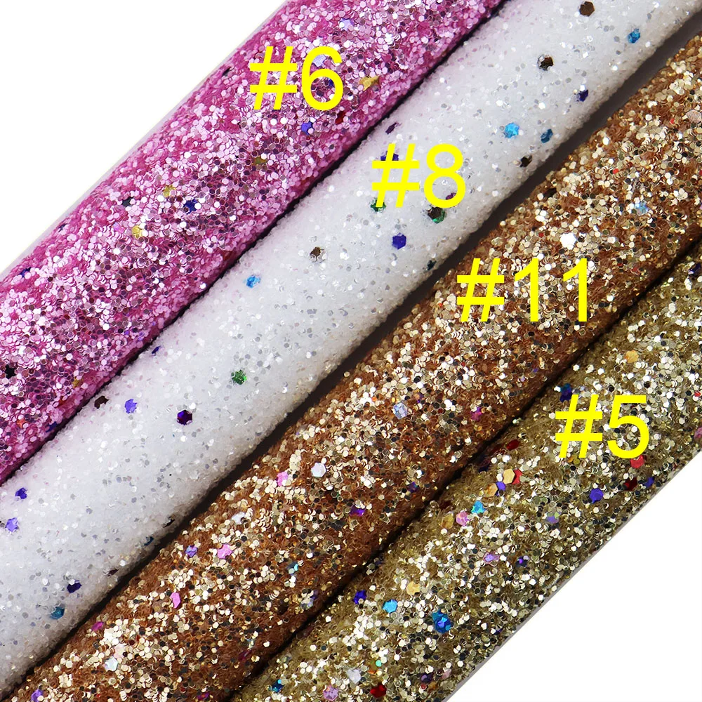 30x134cm Roll Rose Gold With Pink Blue Chunky Glitter Fabric Soft Backing Leather For Bows Handbags Decoration Craft AY142