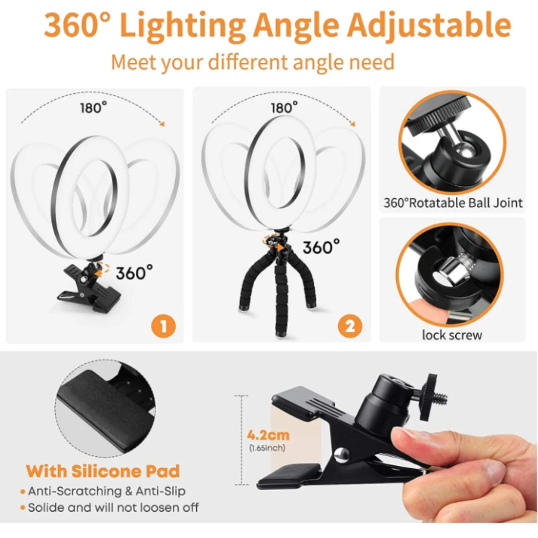 Video Conference Lighting Kit, Ring Clip on Laptop Monitor, 5 Dimmable Color, 5 Brightness Level