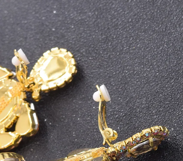 CuiEr 13cm Clip earring Grandiose of atmospheric luxury women earrings for wedding jewelry drop rhinestone earring fashion show