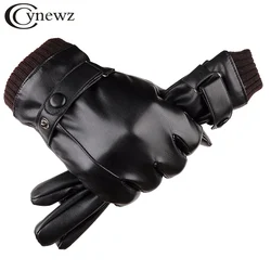 Winter Men's Leather Gloves Touch Screen Windproof Keep Warm Driving Guantes Male Autumn and Winter Leather Gloves Black