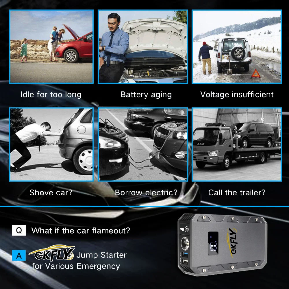 GKFLY 3000A 5000A 9000A Auto Starthilfe Power Bank Tragbare 12V Start Gerät Power Auto Batterie Booster Buster für 10,0 L 8,0 L – Detail 2