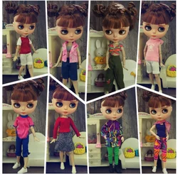 HOUZIWA New  Fashion Cute Outfit Tops Vest Trousers Skirt  Blyth Clothes Dress For Dolls