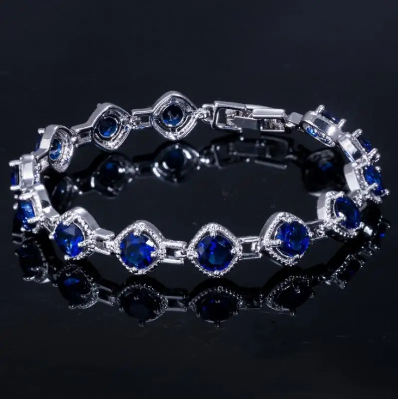 Romantic Simple Fashion Women Jewelry Silver Color Dark Blue Crystal Micro-Inlaid Zircon Bracelets and Bracelets Party Gifts