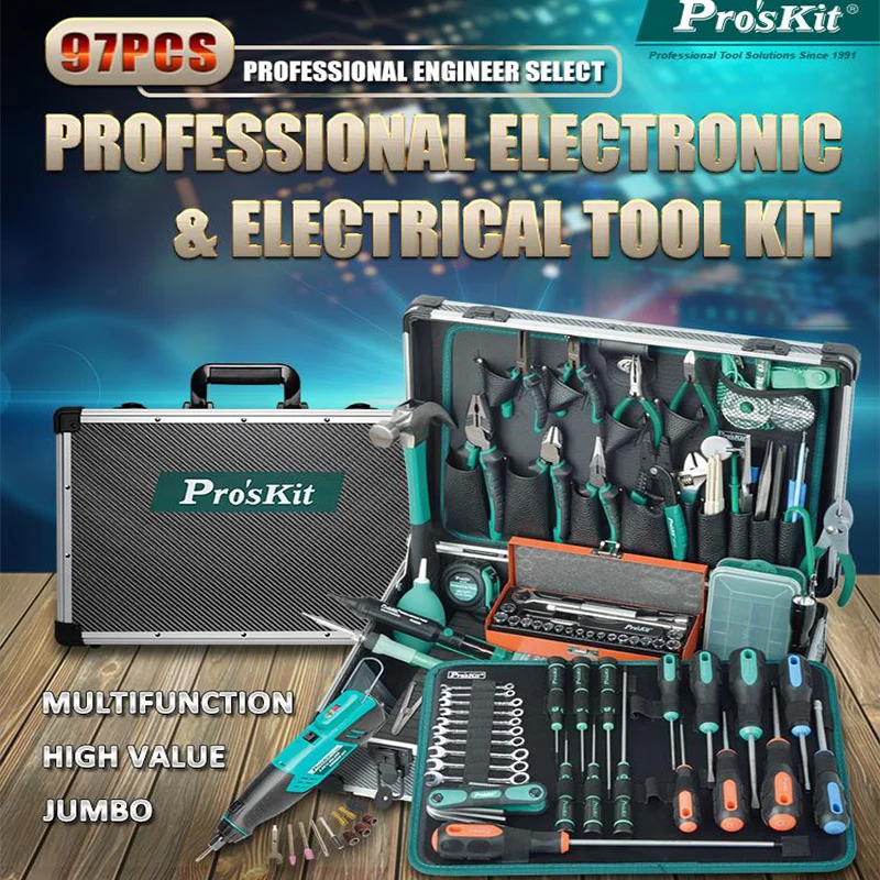 97 in 1 Proskit PK-1990H Tool Combination Electrician Welding Soldering Iron Screwdriver Knife Scissor Instrument Repair Toolbox