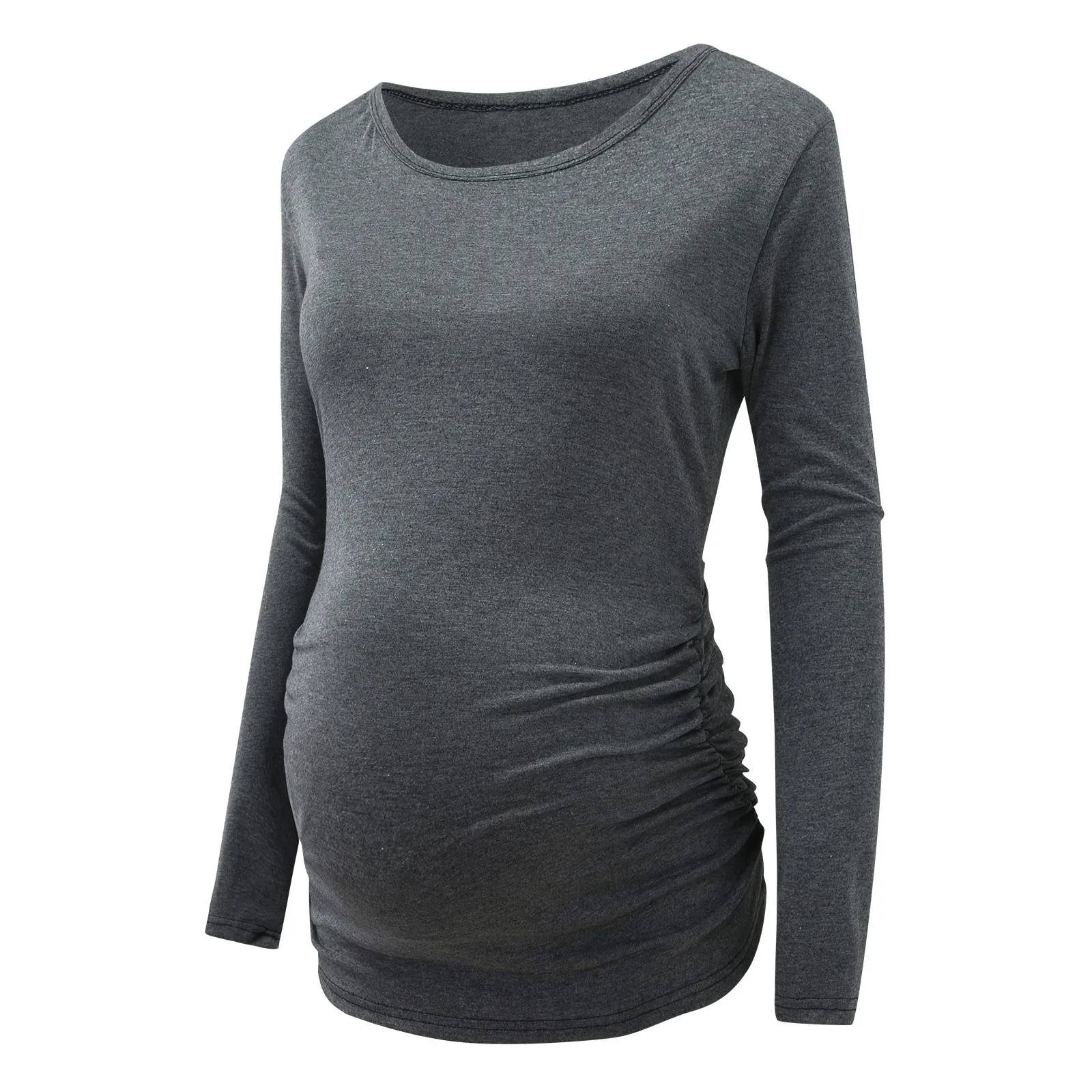 

Women's Maternity Tunic Tops Mama Clothes Flattering Side Ruched Long Sleeve Scoop Neck Pregnancy T-shirt Breastfeeding Clothing