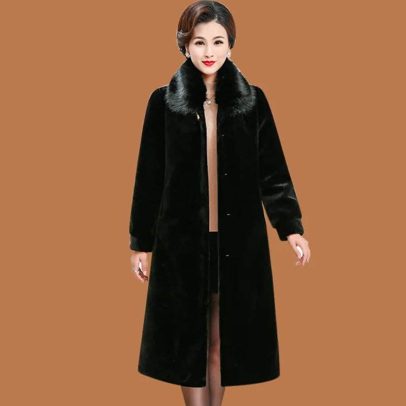 Long Warm Faux Mink Fur Coat Winter Middle-aged Women Imitation Mink Jacket Female Faux Fur Jacket Loose Overcoat Plus Size 4XL