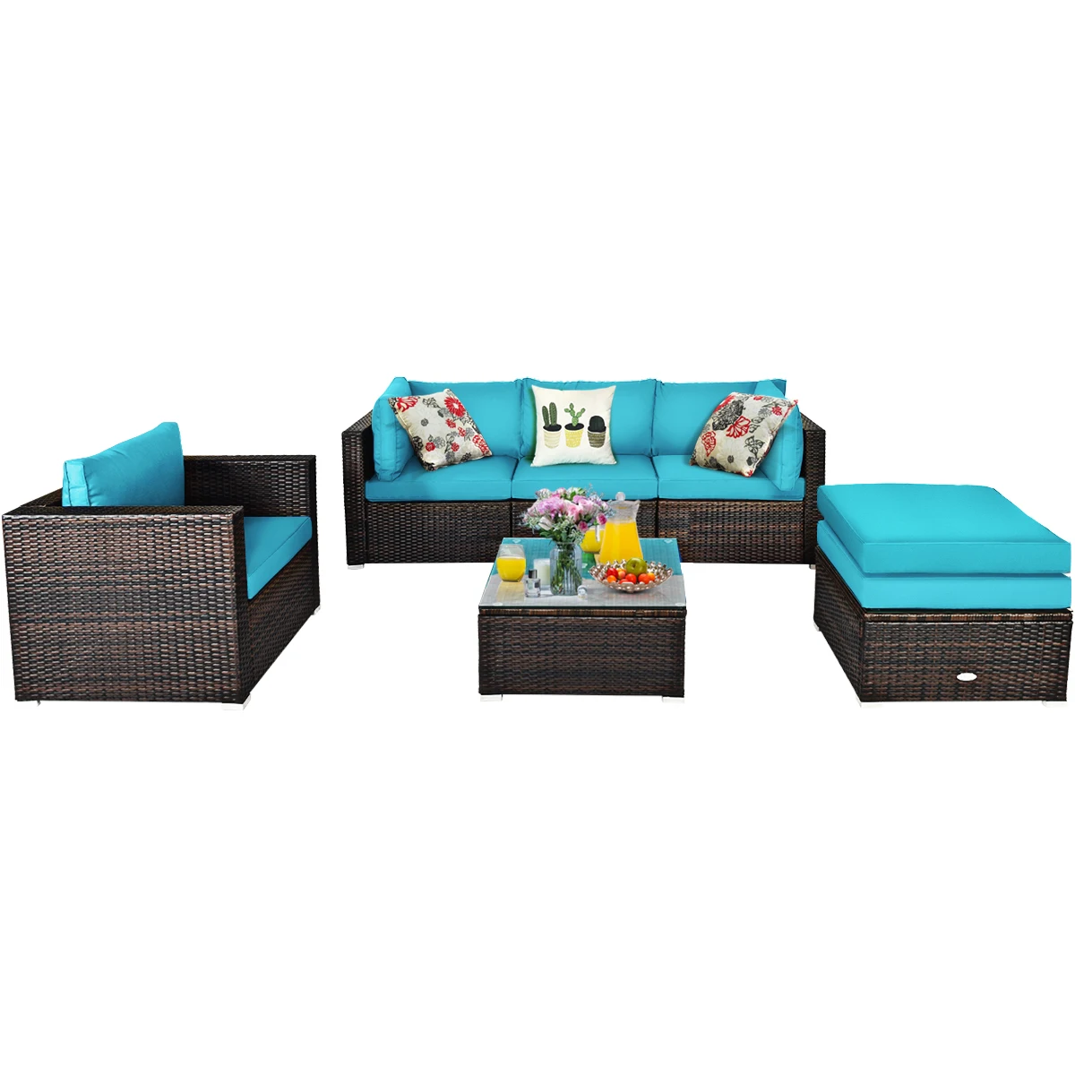 

Patiojoy 6PCS Patio Rattan Furniture Set Cushion Sofa Coffee Table Ottoman HW63877