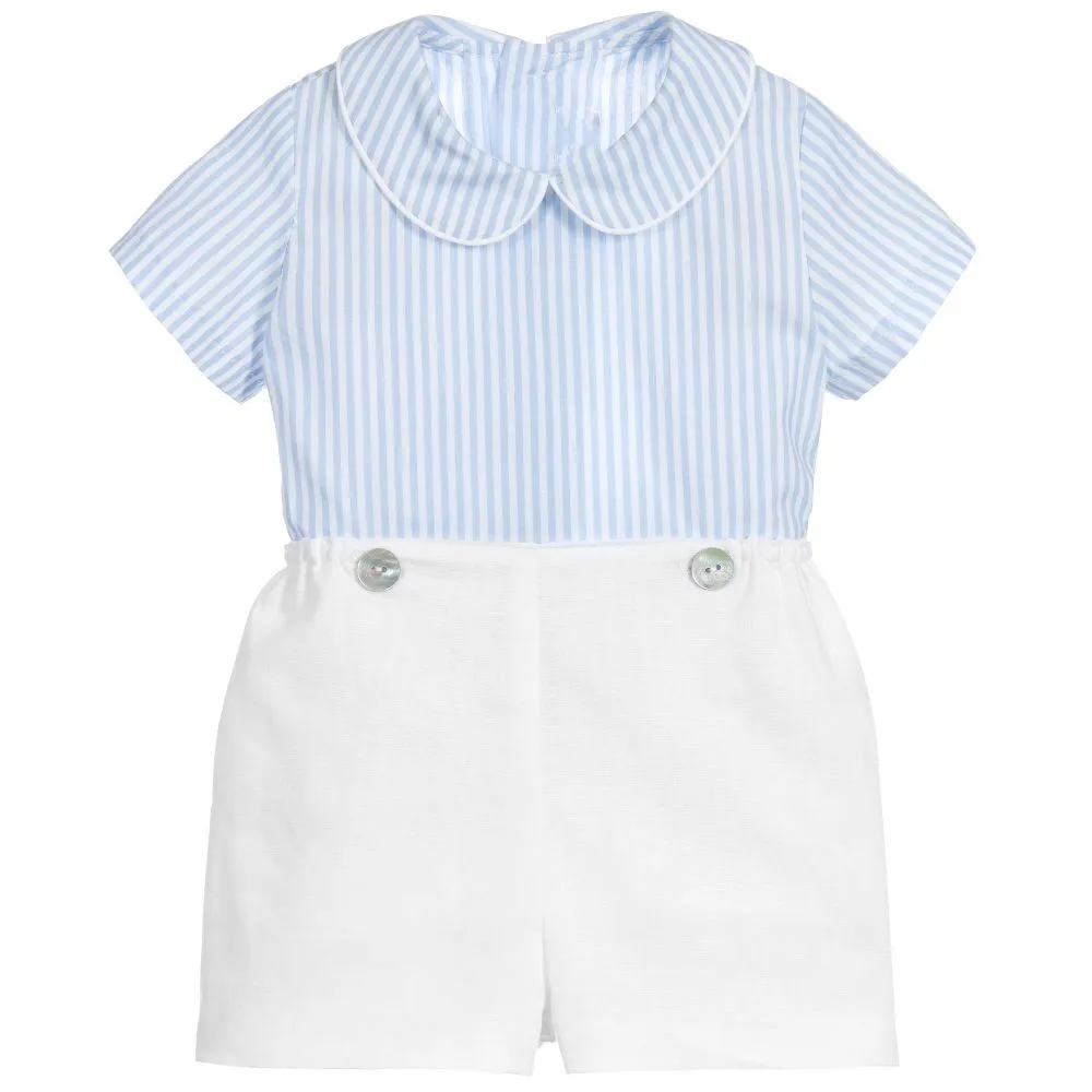 

Новинка летняя одежда для маленьких мальчиков в испанском стиле костюм с коротким рукавом хлопковая одежда для новорожденных из двух предметов для мальчиков эксклюзивная детская одежда