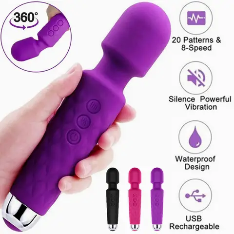 20 Mode Powerful USB Rechargeable Vibratorr Electric Body Massage Magic Wand Massager Dildo Vibrators sexx Toy For Women Wife Clit