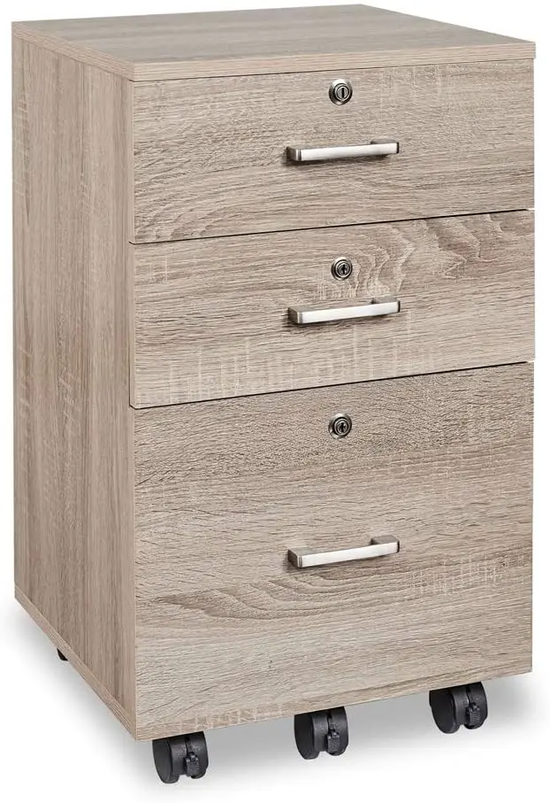 FCH 3-Drawer Rolling Wood File Cabinet with Lock, Oak File cabinets