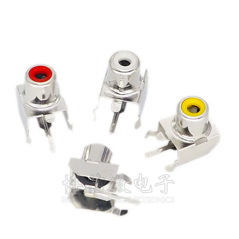 10pcs White/Yellow/Red RCA AV with the core socket hole seat 2 pin PCB soldering audio video jack lotus seat AV-8.4-3 AV-103B