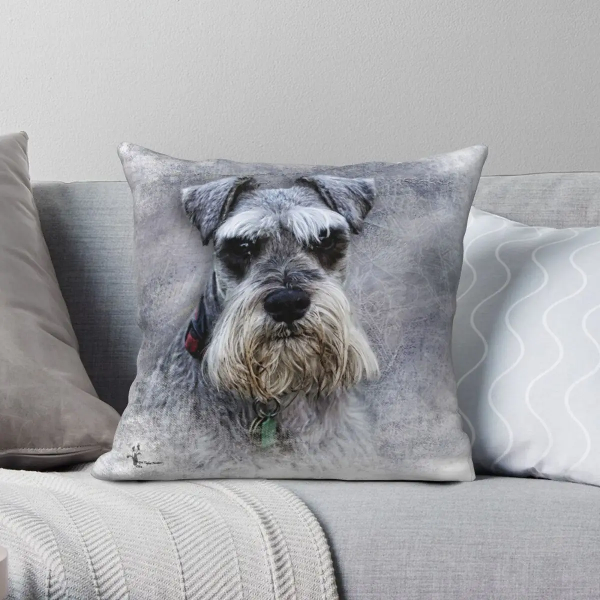 Serious Schnauzer Pillowcase Polyester Linen Velvet Pattern Zip Decorative Sofa Seater Cushion Case