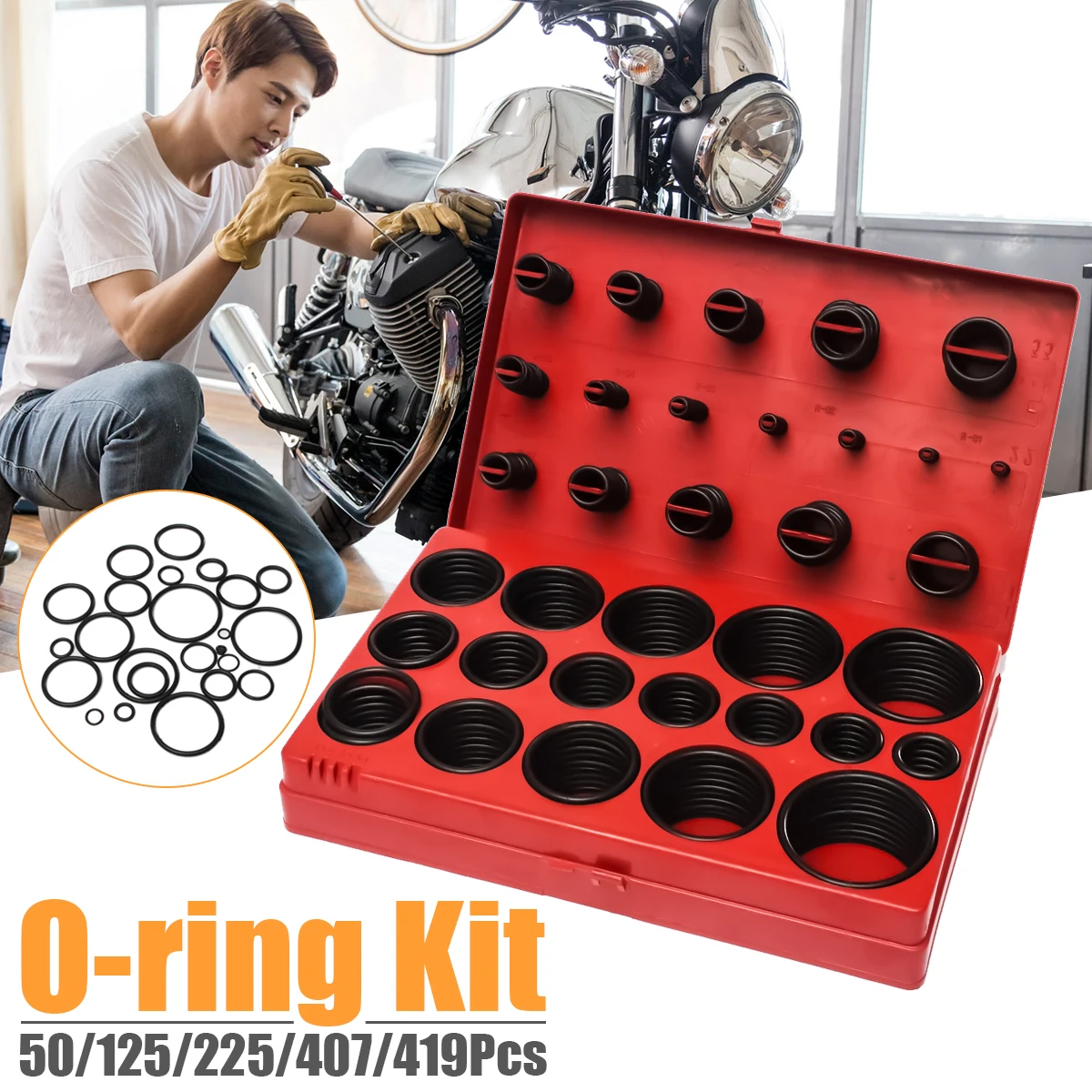 

419Pcs Assorted O Ring Rubber Seal Assortment Set Kit Garage Plumbing With Case for General Plumbers Mechanics Workshop