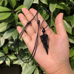 1 Pc Fengbaowu Natural Black Obsidian Pendant Cone Shape Pendulum Adjustable Necklace Crystal Reiki Healing Stone Gemstone Gift