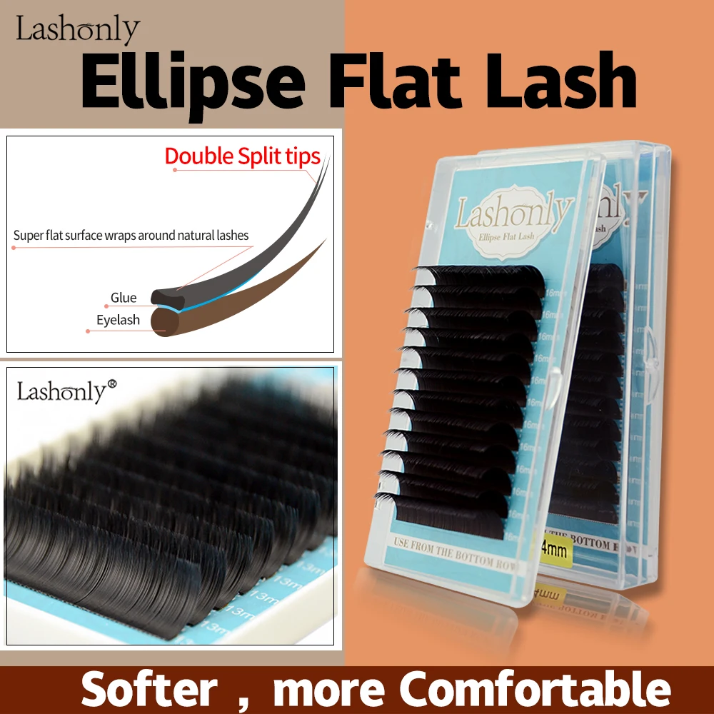 Lashonly yeni varış mat yumuşak düz elips kirpik uzatma toptan kaşmir Lashes bölünmüş İpuçları vizon yanlış elips kirpik