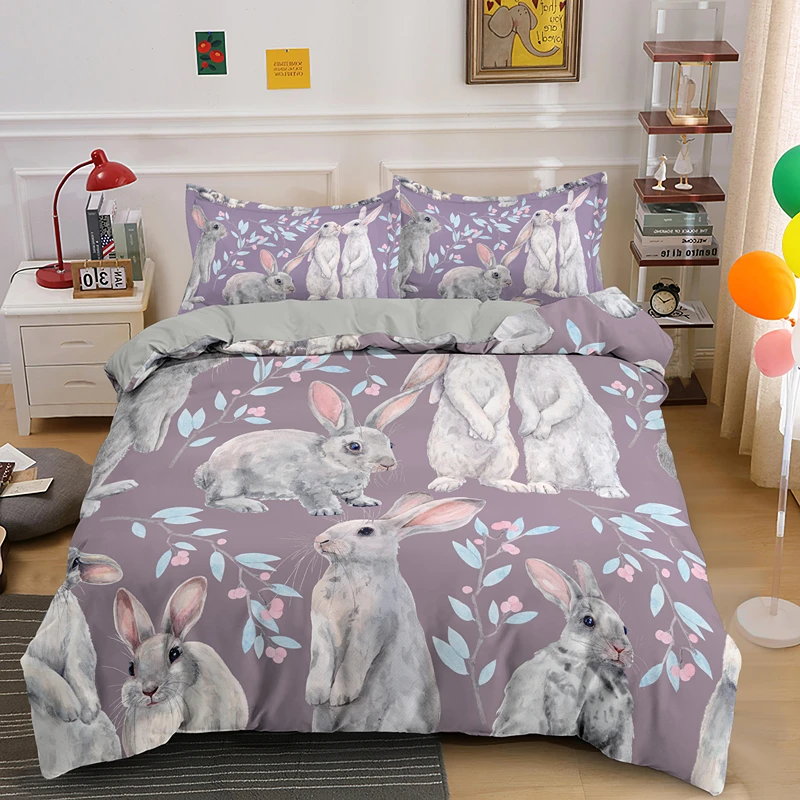 

Lovely Easter Rabbit Bedding Set Single Double King Queen Size Duvet Cover Sets 2/3pcs Quilt Covers With Pillowcase Bedclothes