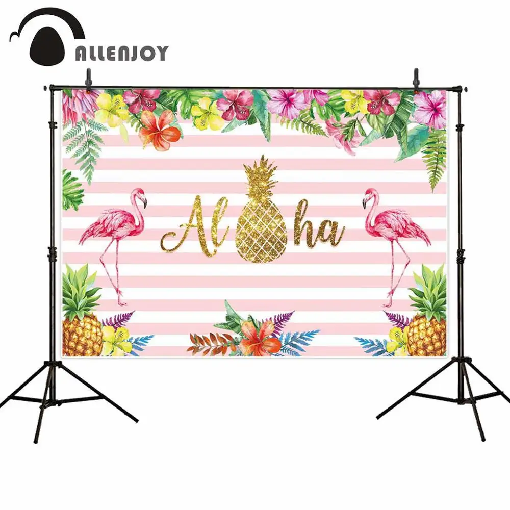 

Allenjoy photophone backgrounds birthday Flamingo Aloha tropical flower pineapple pink stripes photography backdrop photocall