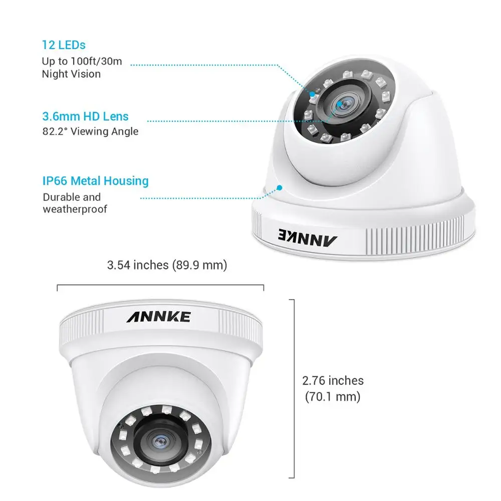 Imagem -05 - Annke Peças 1080p Câmeras de Vigilância 2mp Ip66 à Prova Impermeável Água Indoor ao ar Livre Cctv Câmera Kit 30m Visão Noturna com Inteligente ir Dome Cam