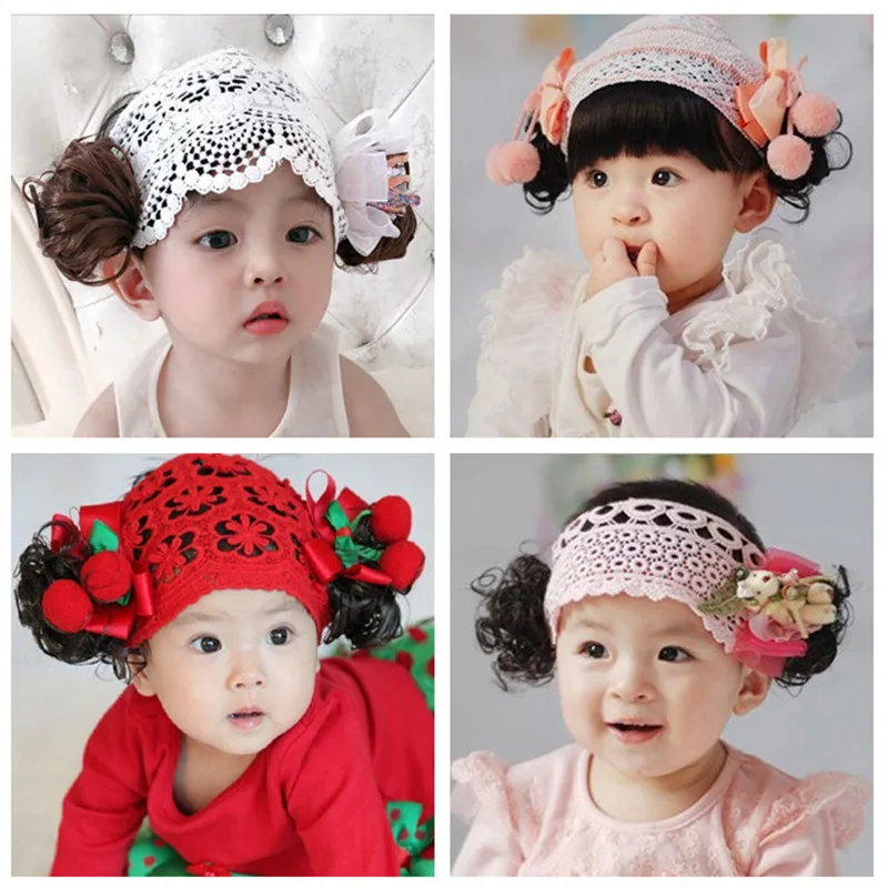 Cute children\'s small curl wig hair band children\'s dress hair band small bow tiara hair net set baby headbands for girls