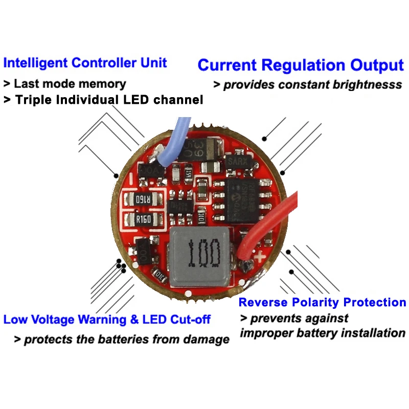 P2500 20mm 3V-9V 1 or 2 cells 2800mA Buck Driver Board for LED Flashlight DIY Circuit