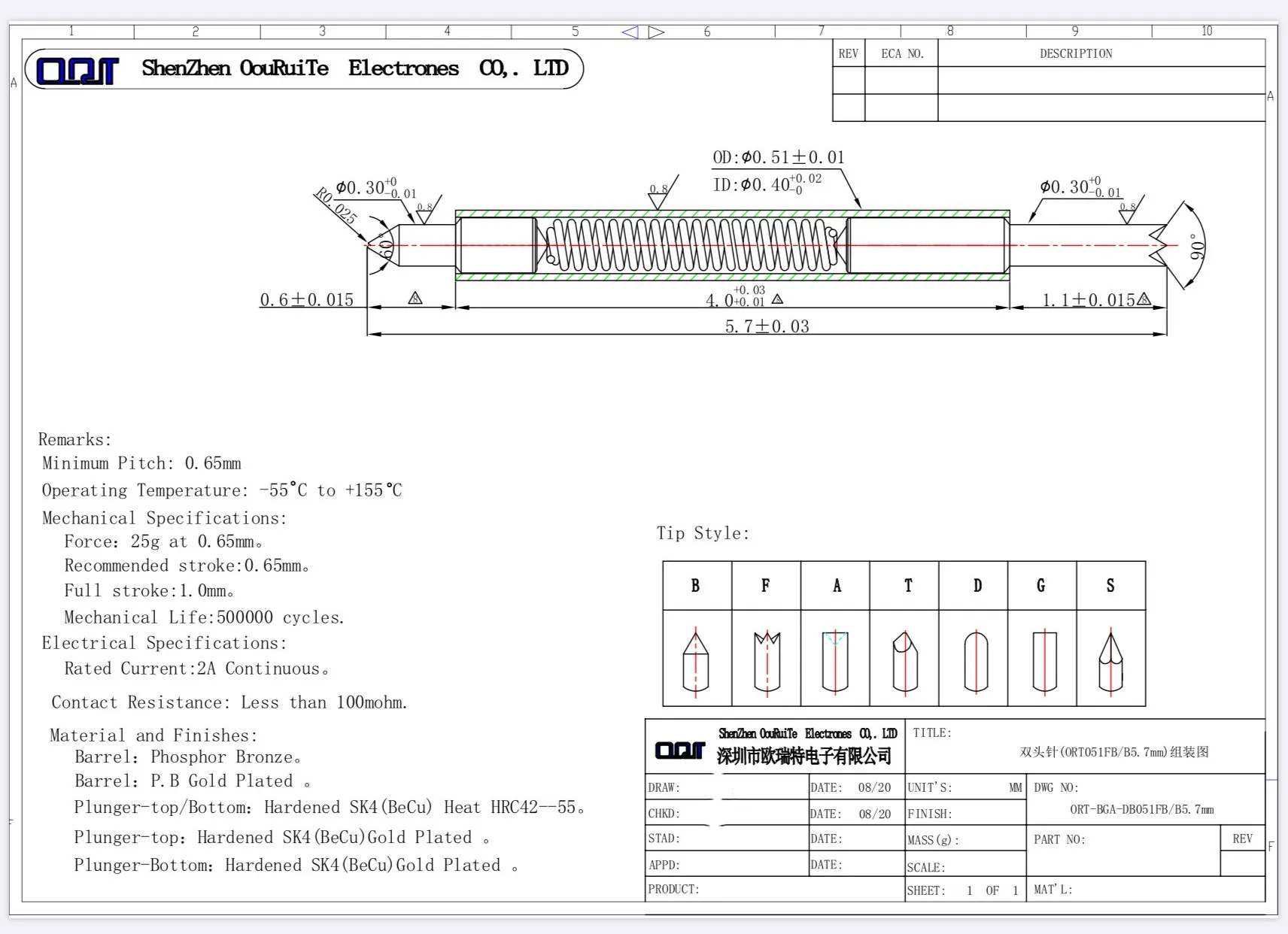 Sonda a doppia testa BGA 051BB 5.7L sonda di precisione dell'ago di prova del semiconduttore ad ago piccolo ad alta frequenza del telefono cellulare