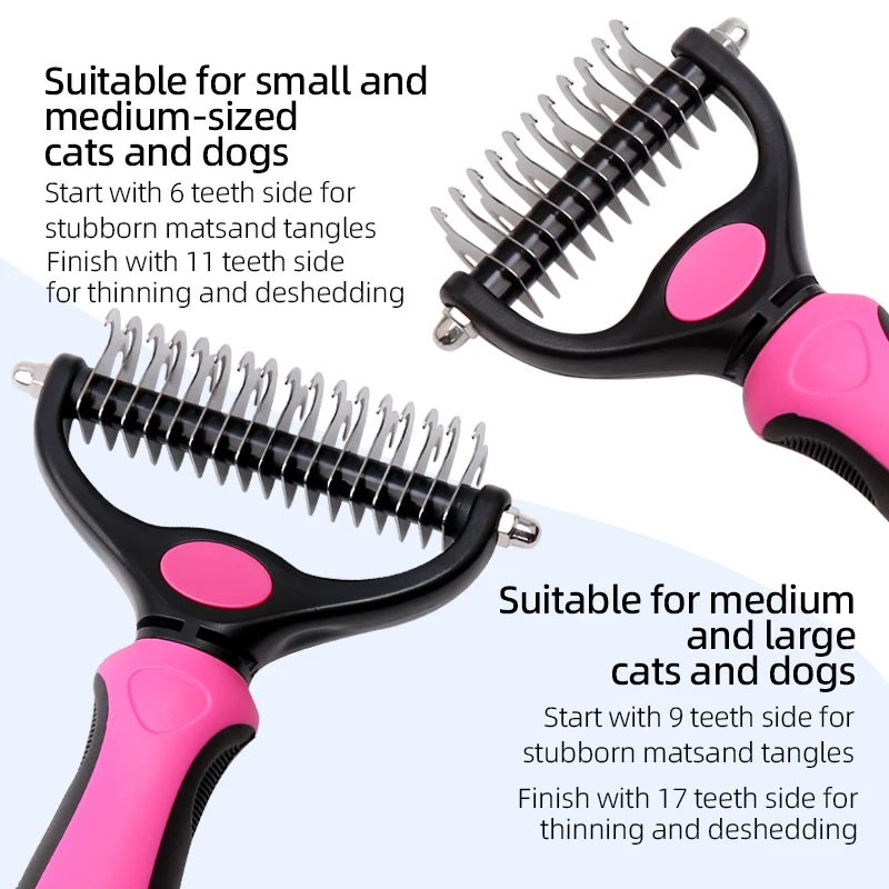 Fenice Pet Grooming Tool - 2 Sided Undercoat Rake for Cats Dogs Brush - Safe Dematting Comb for Easy Mats Tangles Removing S/L