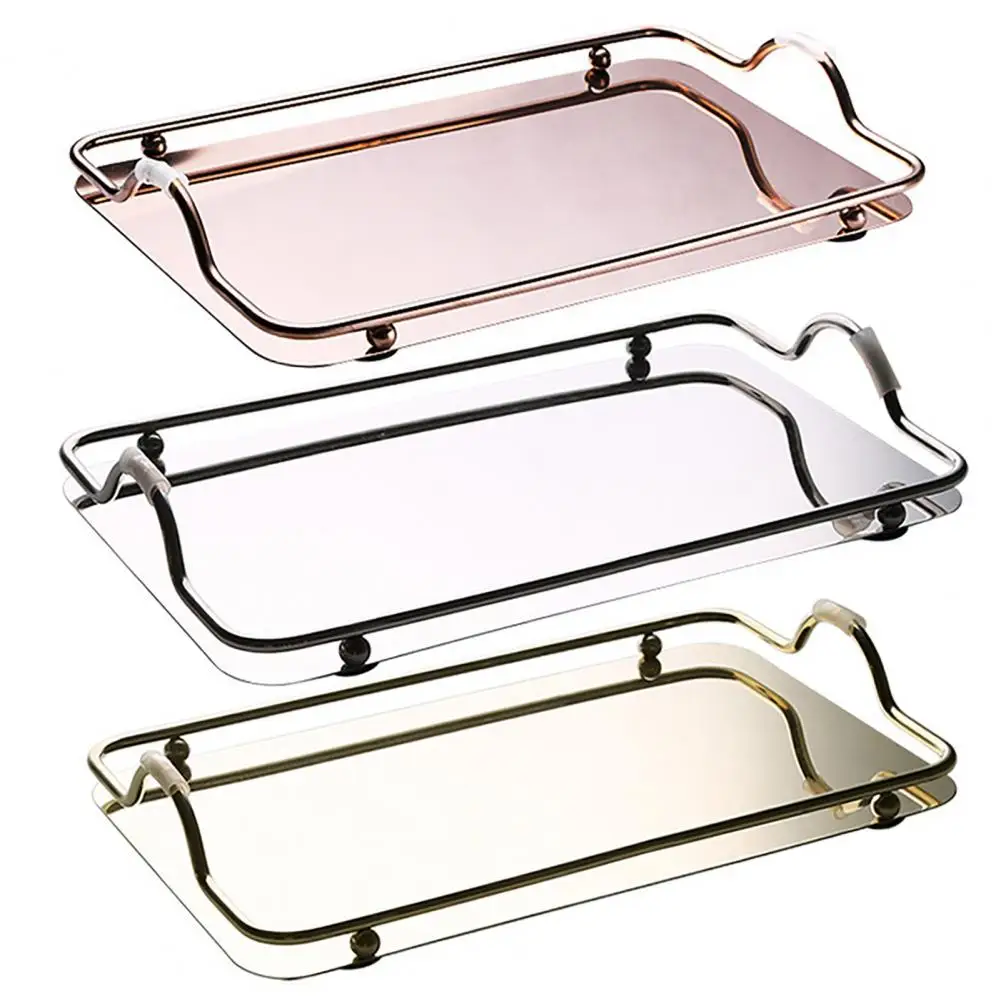 Glossy Storage Trays Delicate Stainless Steel Solid Serving Trays Cafe Plate Fruit Kitchen Storage Organizer Plate