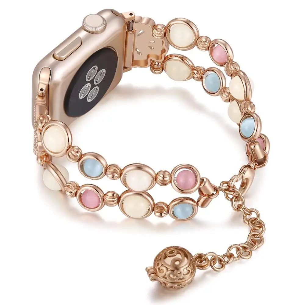 Pulseira de pérola luminosa noturna para Apple Watch, pulseira para mulher, iWatch Band, série 3, 4, 5, SE, 6, 40mm, 44mm, 38mm, 42mm