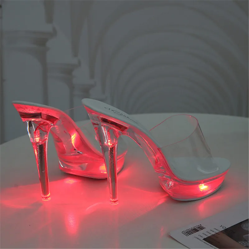 Size 43 ladies high heels slippers luminous high heels light up fashion catwalk shoes