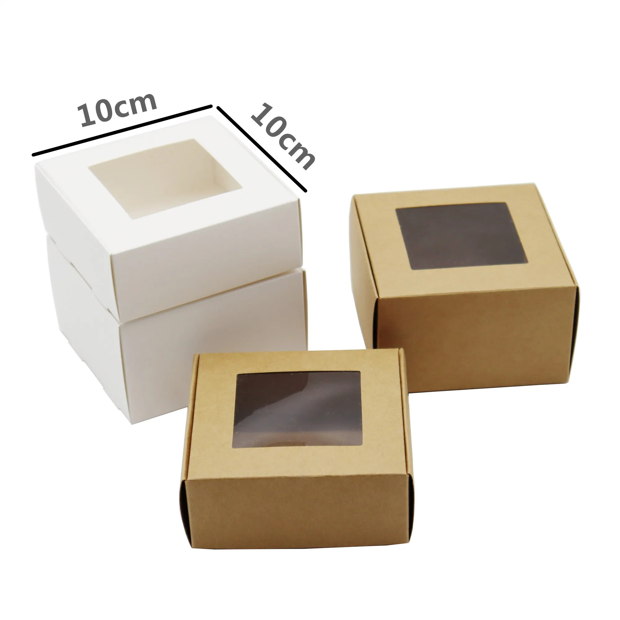 50Pcs 10x10cm Series Kraft Paper Packaging Box Handmade Dessert/Candy/Cookie Party Wedding Favorite Display Boxes