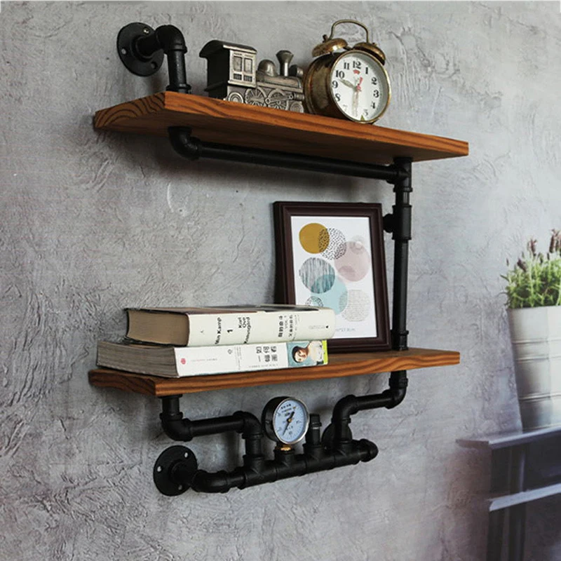 Rak Industri Rak Buku Kayu Besi Kamar Tidur Rak Samping Tempat Tidur Rak Dekorasi Dinding Rak Buku Rak Kayu Rak Dinding