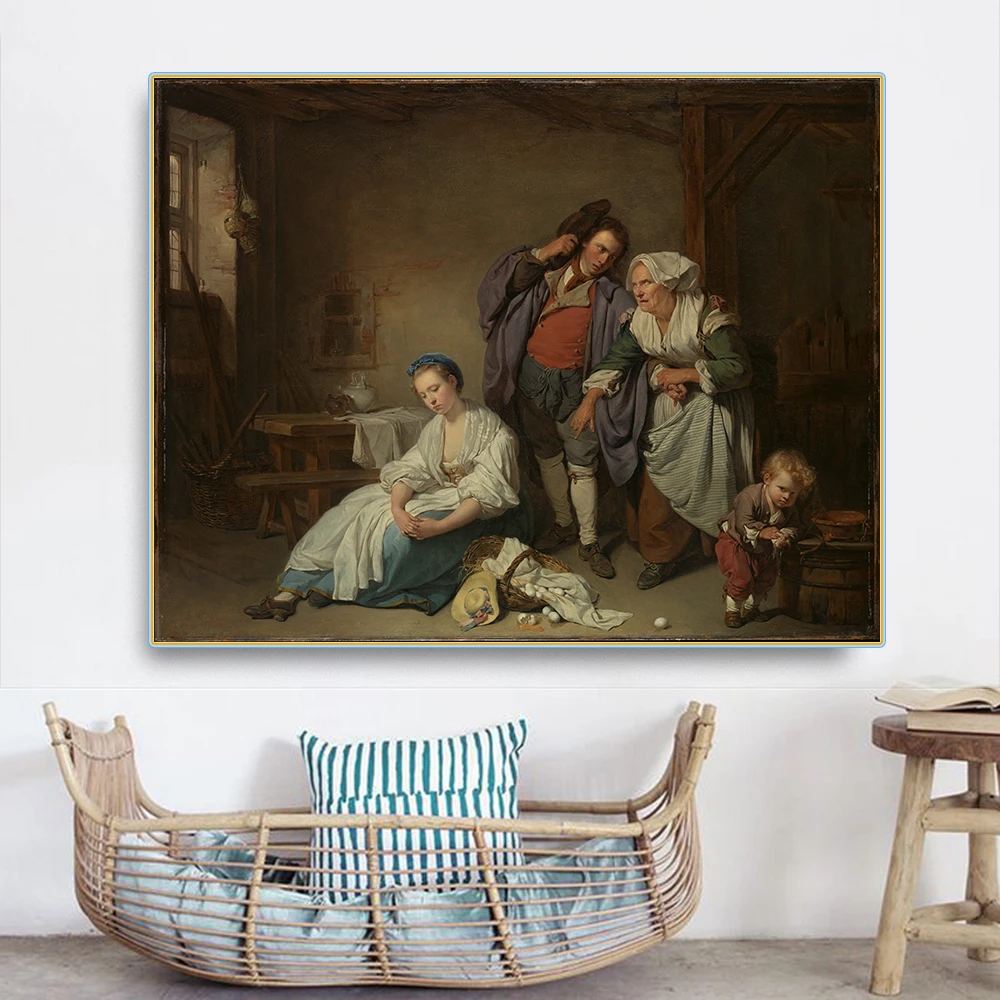 Citon Jean-Baptiste Greuze《Broken Eggs》Canvas Oil Painting World Famous Artwork Poster Picture Modern Wall Decor Home Decoration