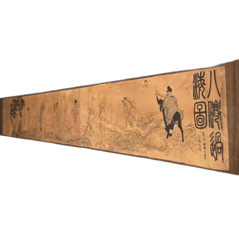 China Ancient Picture Paper Long Scroll Painting The Eight Immortals Crossing The Sea