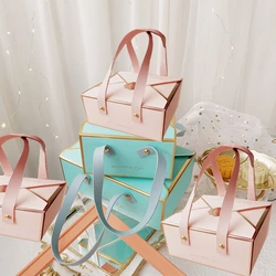 5/10pcs Bronzing Protable Paper Box Leather Portable Rope Chocolate Candy Packaging Birthday Party New Year Gift Decoration