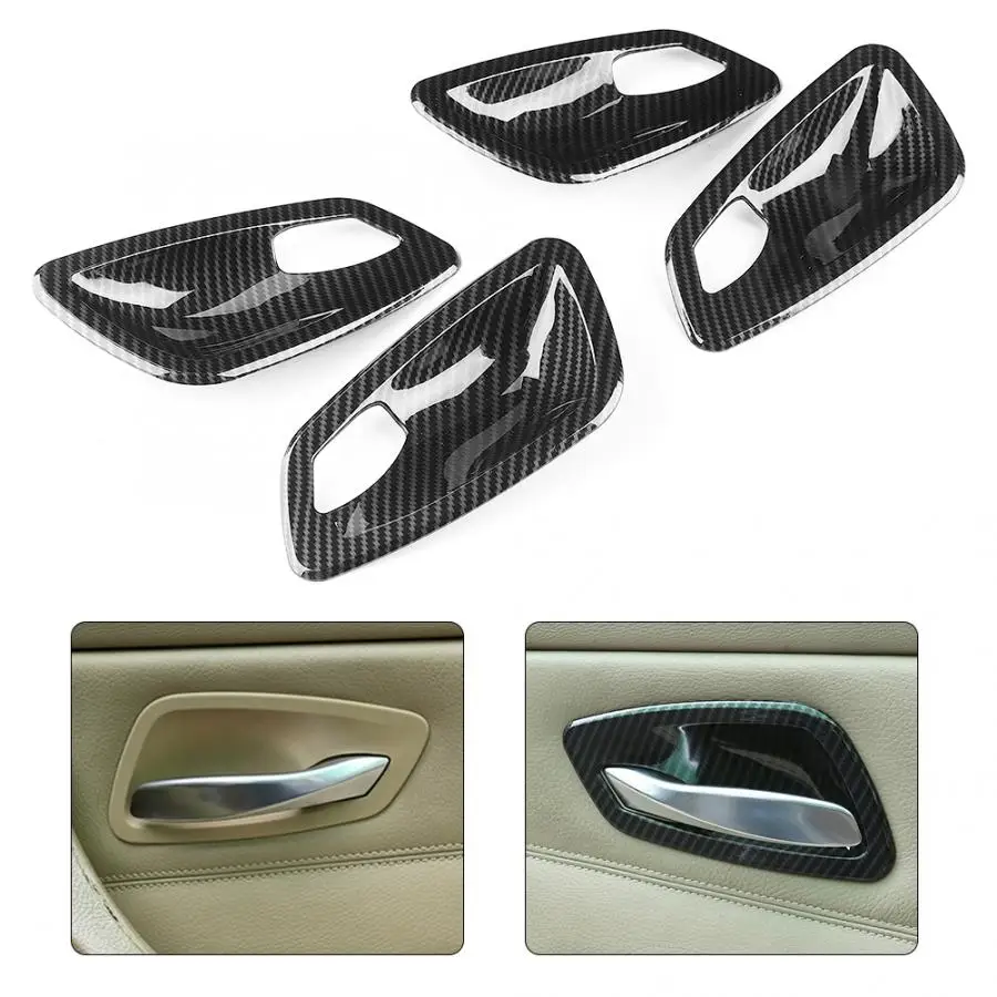 Interior Door Handle Bowl Trim Cover Fit for BMW E90 3 Series 2005 2006 2007 2008 2009 2010 2012 4Pcs Carbon Fiber Texture